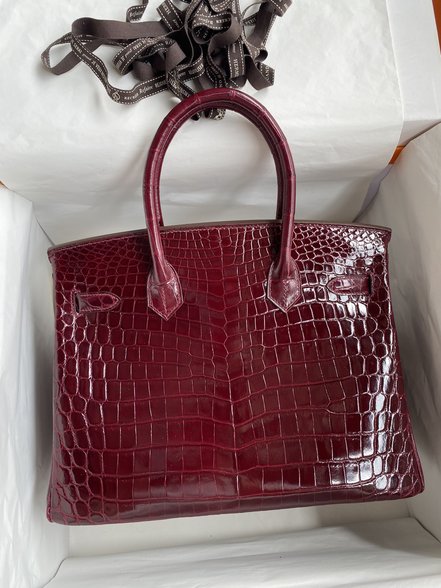 Hermes Birkin 30CM Handmade Bag In Bordeaux Crocodile Niloticus Shiny Skin